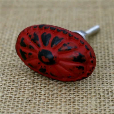 Oval Metal Cabinet Knob in Distressed Red