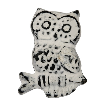 Metal Owl Cabinet Knob with White Distressed Finish