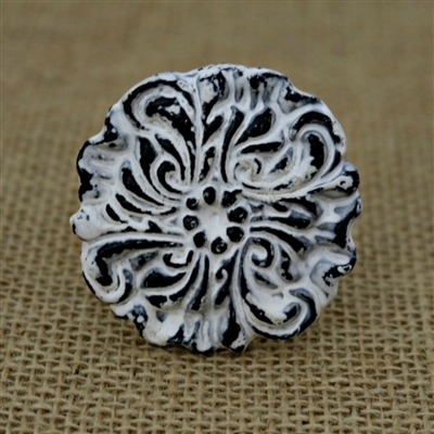 Metal Floral Knob in a Distressed White Finish