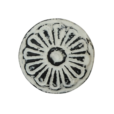 Round Floral Iron Cabinet Knob in Distressed White Finish
