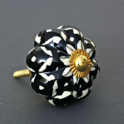 Black & White Floral Ceramic Cabinet Knob