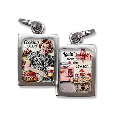 Betty Crocker-esque gal delights as the Cooking Queen jewelry charm