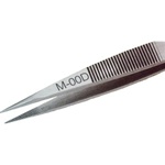 Excelta M-00D Three Star 3 3/8" Carbon Steel Straight Strong serrated point miniature tweezer - Made in Switzerland