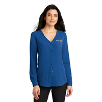 Womens Long Sleeve Button-Front Blouse