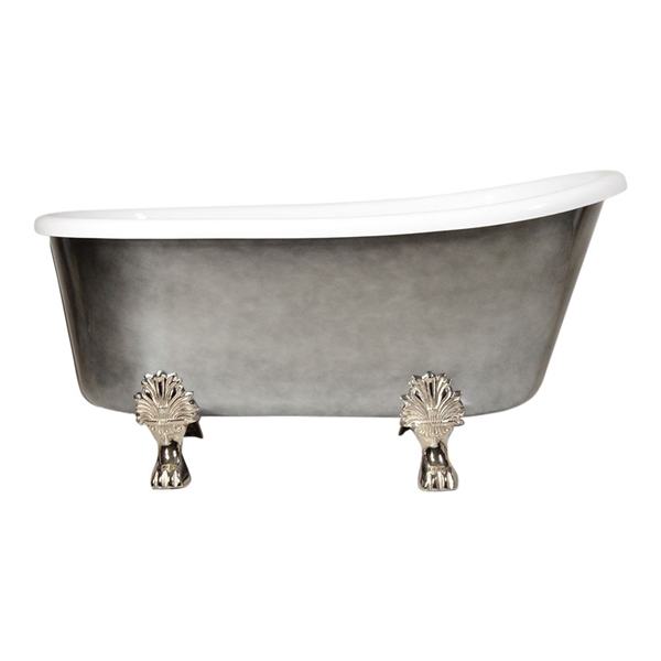 LUXWIDE 'Athena-ACHCL54' 54" White CoreAcryl Acrylic Swedish Slipper Clawfoot Tub with an Aged Chrome Exterior plus Drain