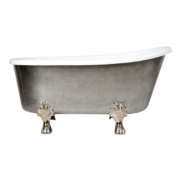 LUXWIDE 'Athena-ACHCL58' 58" White CoreAcryl Acrylic Swedish Slipper Clawfoot Tub with an Aged Chrome Exterior plus Drain