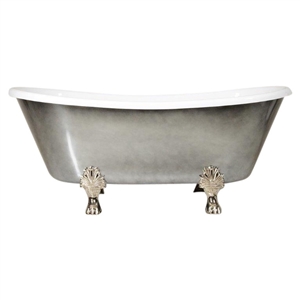 LUXWIDE 'Carlito-ACH67' 67"  CoreAcryl Acrylic French Bateau Clawfoot Tub with an Aged Chrome Exterior plus Drain