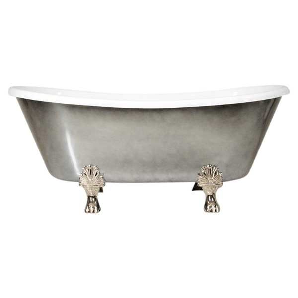 Luxury Wide 'Carlito-ACH73' 73" WHITE Acryform Acrylic French Bateau Clawfoot Tub with an Aged Chrome Exterior plus Drain