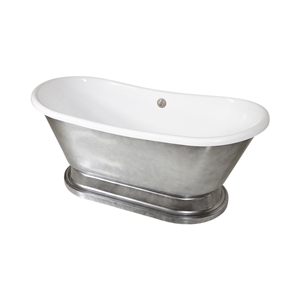 LUXWIDE 'Christoforo-ACHPD59' 59" WHITE CoreAcryl Acrylic French Bateau Pedestal Tub with an Aged Chrome Exterior plus Drain