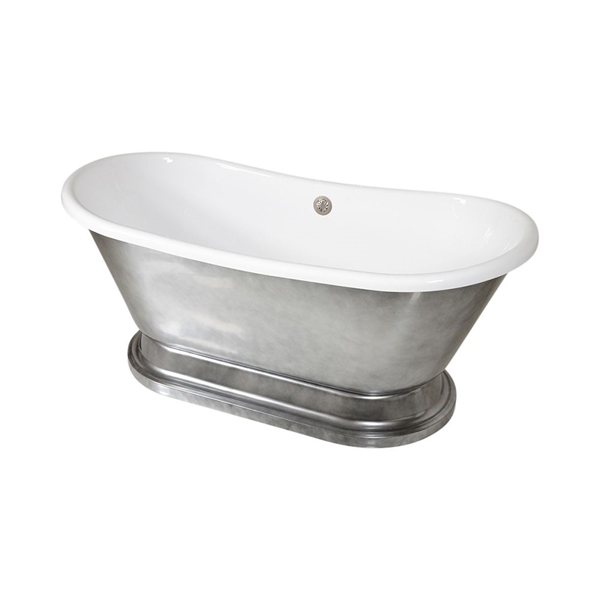 LUXWIDE 'Christoforo-ACHPD67' 67" WHITE CoreAcryl Acrylic French Bateau Pedestal Tub with an Aged Chrome Exterior plus Drain