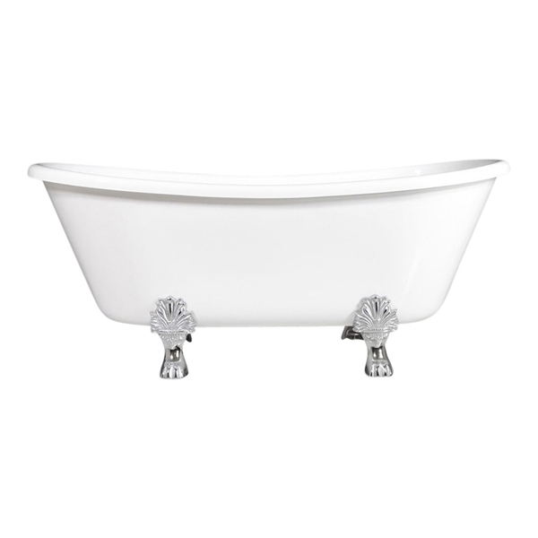 LUXWIDE Wide 'Federigo-59' 59" White CoreAcryl Acrylic French Bateau Clawfoot Tub plus Drain