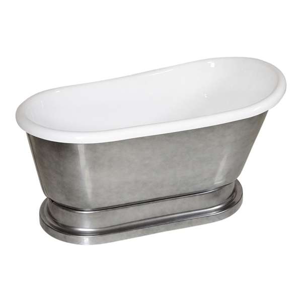 LUXWIDE 54 Inch 'Iris' 54-ACHPD" White CoreAcryl Acrylic Swedish Slipper Pedestal Tub with an Aged Chrome Exterior plus Drain