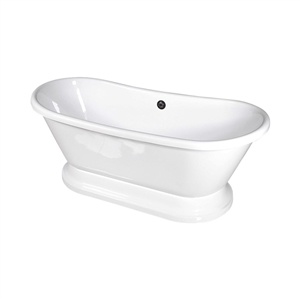 LUXWIDE 'Fiamatta-67' 67" WHITE CoreAcryl Acrylic French Bateau Pedestal Tub plus Drain