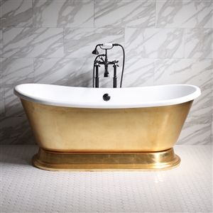 'CLEOPATRA67' 67" CoreAcryl WHITE Acrylic French Bateau Pedestal Tub with Umber Wash Egyptian Gold Leaf Exterior plus Faucet Package<br>Choose your own fittings STYLE and COLOR finish at NO ADDITIONAL COST