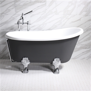 'COSIMO54' 54" WHITE CoreAcryl Acrylic Swedish Slipper Clawfoot Tub Package with Iron Effect Exterior