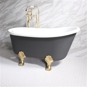 'COSIMO58' 58" WHITE CoreAcryl Acrylic Swedish Slipper Clawfoot Tub Package with Iron Effect Exterior