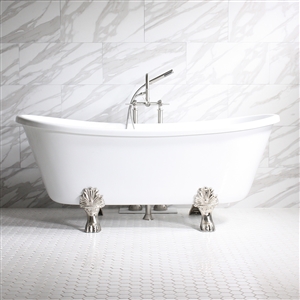 'FEDERIGO73' 73" WHITE CoreAcryl Acrylic French Bateau Clawfoot Tub Package