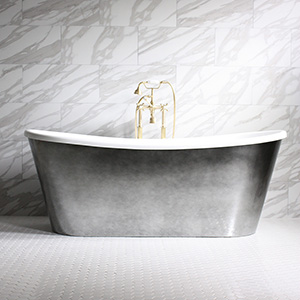 'GINEVRA59' 59" CoreAcryl WHITE French Bateau acrylic skirted tub and faucet package with Aged Chrome exterior