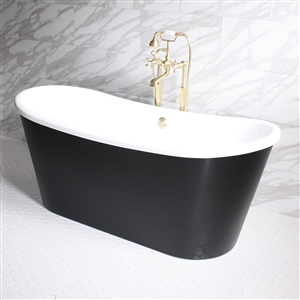 'SORRENTINO73'  73" WHITE CoreAcryl Acrylic French Bateau Tub with Eggshell Black Exterior and Faucet Package