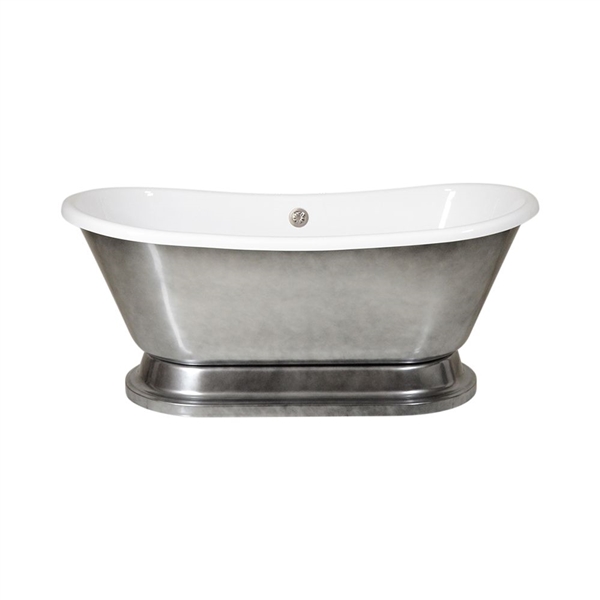 SANSIRO 67" Luxwide Heated Air Jetted 'Christoforo-TSACHPD67Air'  WHITE CoreAcryl Acrylic French Bateau Pedestal Tub with an Aged Chrome Exterior plus Drain