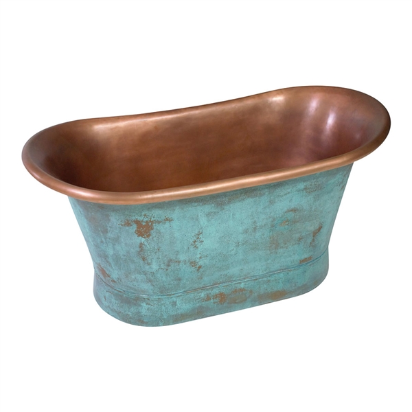 SANSIRO 79 Inch Heated Air Jetted 'CopperLAVG79Air' Solid Copper French Bateau Pedestal Tub with a Verdigris Aged Exterior plus Drain