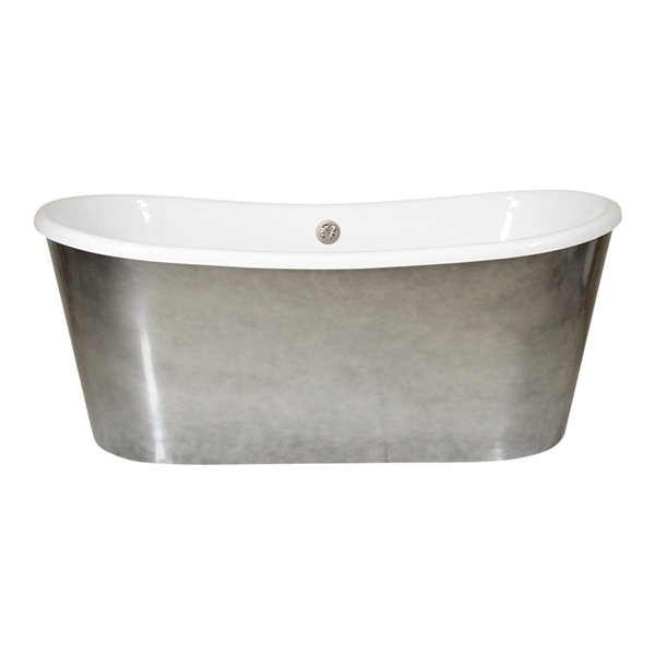 SANSIRO 73" Luxwide Heated Air Jetted 'Ginevra-ACHSK73Air' WHITE CoreAcryl Acrylic French Bateau Skirted Tub with an Aged Chrome Exterior plus Drain