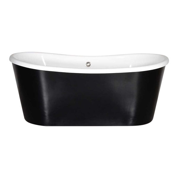 SANSIRO 73 Inch Luxwide Heated Air Jetted 'Sorrentino-BLKSK73Air' WHITE CoreAcryl Acrylic French Bateau Skirted Tub with a Flat Black Exterior plus Drain