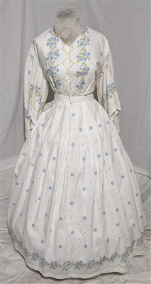 White Day Dress with Blue Flowers and Green Leaves | Gettysburg Emporium