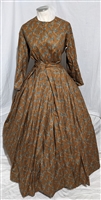 Brown Day Dress with Green Leaf Pattern | Gettysburg Emporium