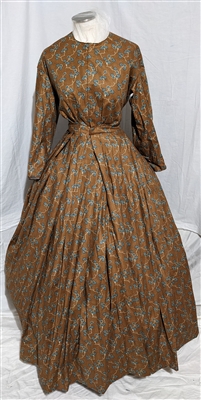 Brown Day Dress with Green Leaf Pattern | Gettysburg Emporium