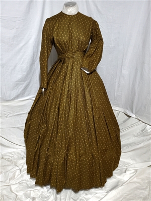 Brown Day Dress with Gold Print | Gettysburg Emporium