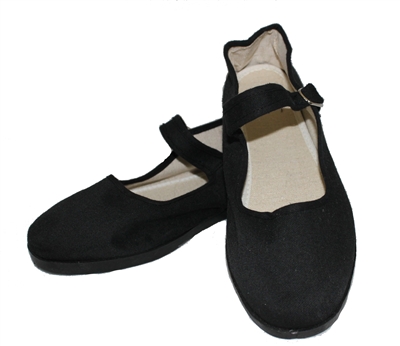 Black Cloth Flats with Strap