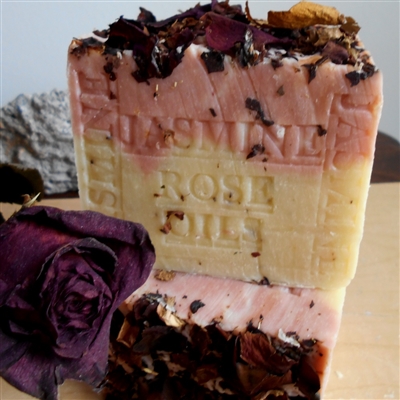 Natural French Jasmine Soap With Crushed Flowers and Rose Oil