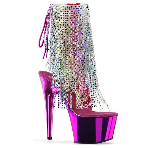 Multi-Color Fringe Fuchsia Chrome Ankle Boot