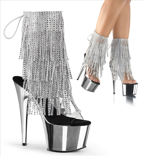Simply Sexy Fringe Silver Chrome Ankle Boots
