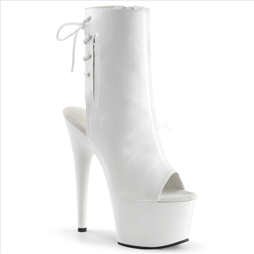 White Faux Leather Open Toe Ankle Boot