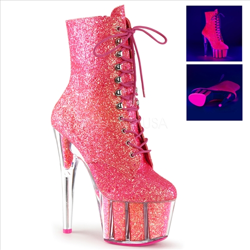 Midcalf  Neon Pink Glitter Tie Front Ankle Boot