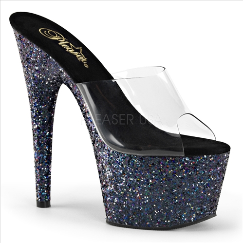 Black Holographic Glitter Platform High Heel