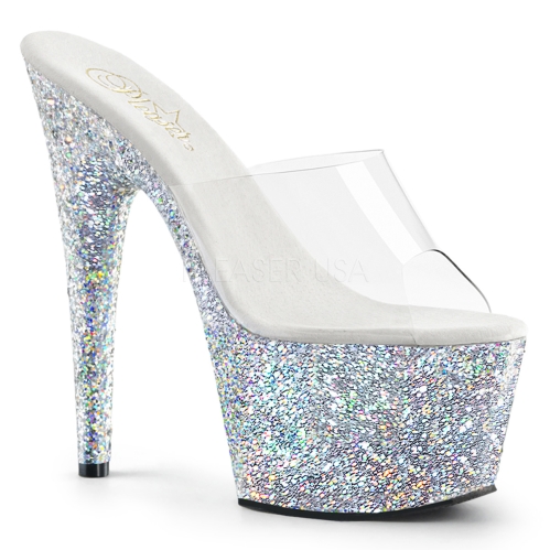 Silver Slide Holographic Glitter Stripper Heels