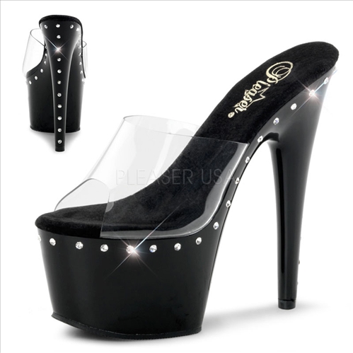 Rhinestone Lined Black Shiny Clear Top Shoes
