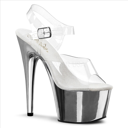 Silver Chrome Clear Ankle Strap Exotic Dance Shoe