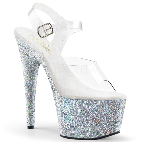 Silver Glitter Ankle Strap Exotic Dance Shoe