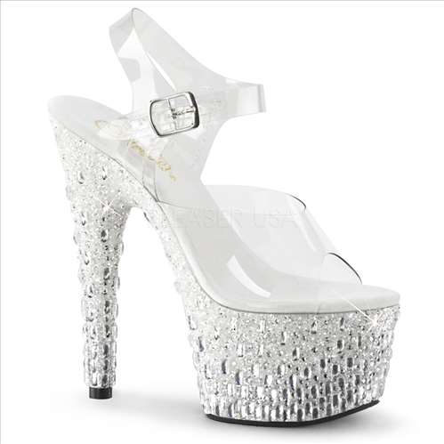 White Silver Glitter Stones Embellished Platform