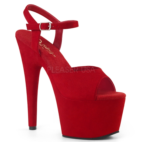 ADORE-709FS 7 inch Heel Red Faux Suede Platforms