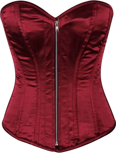 Burgundy Bordeaux Satin Steel Boned Corset