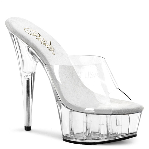 Strapless Clear Vamp Open Toe 6 Inch Heel Slides