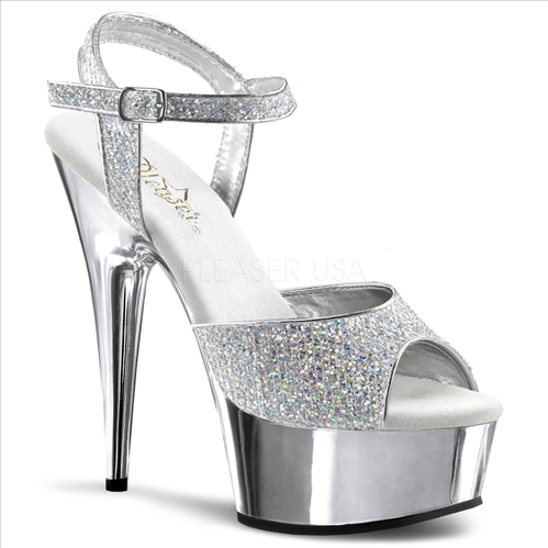 Silver Glitter Chrome Platform Shoe 6 Inch Heel