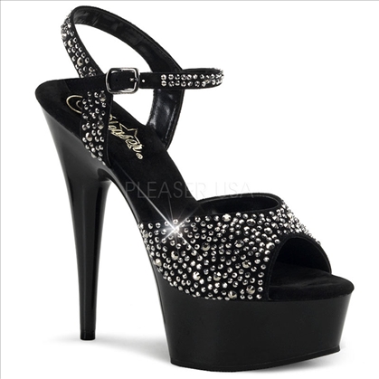 Pewter Rhinestones Black Suede Ankle Strap Pump