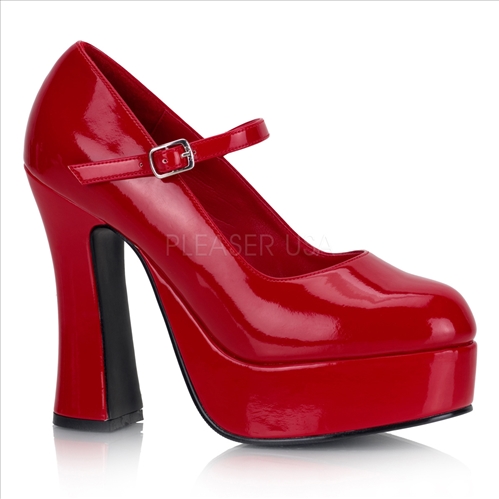 red patent leather Demonia chunky heel Mary Jane shoe