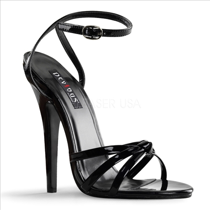 elegant stiletto 6 inch heel shiny black patent leather sandal